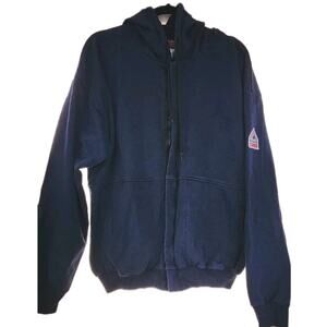 Bulwark FR Flame Resistant CAT 2 Full Zip Hoodie Hooded Sweatshirt Blue L 2112